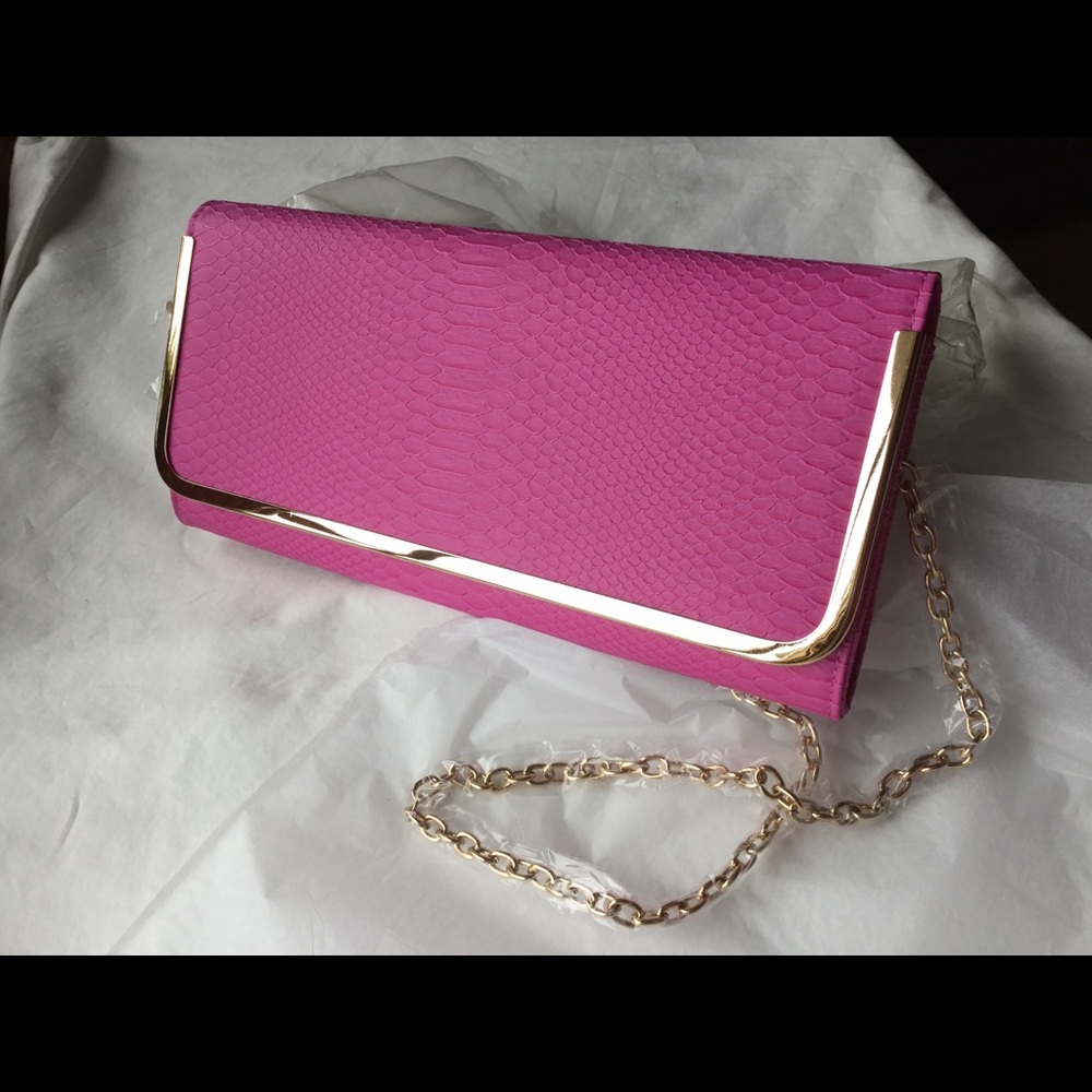 Aldo Snake Embossed Clutch Bag, Faux Leather Pink